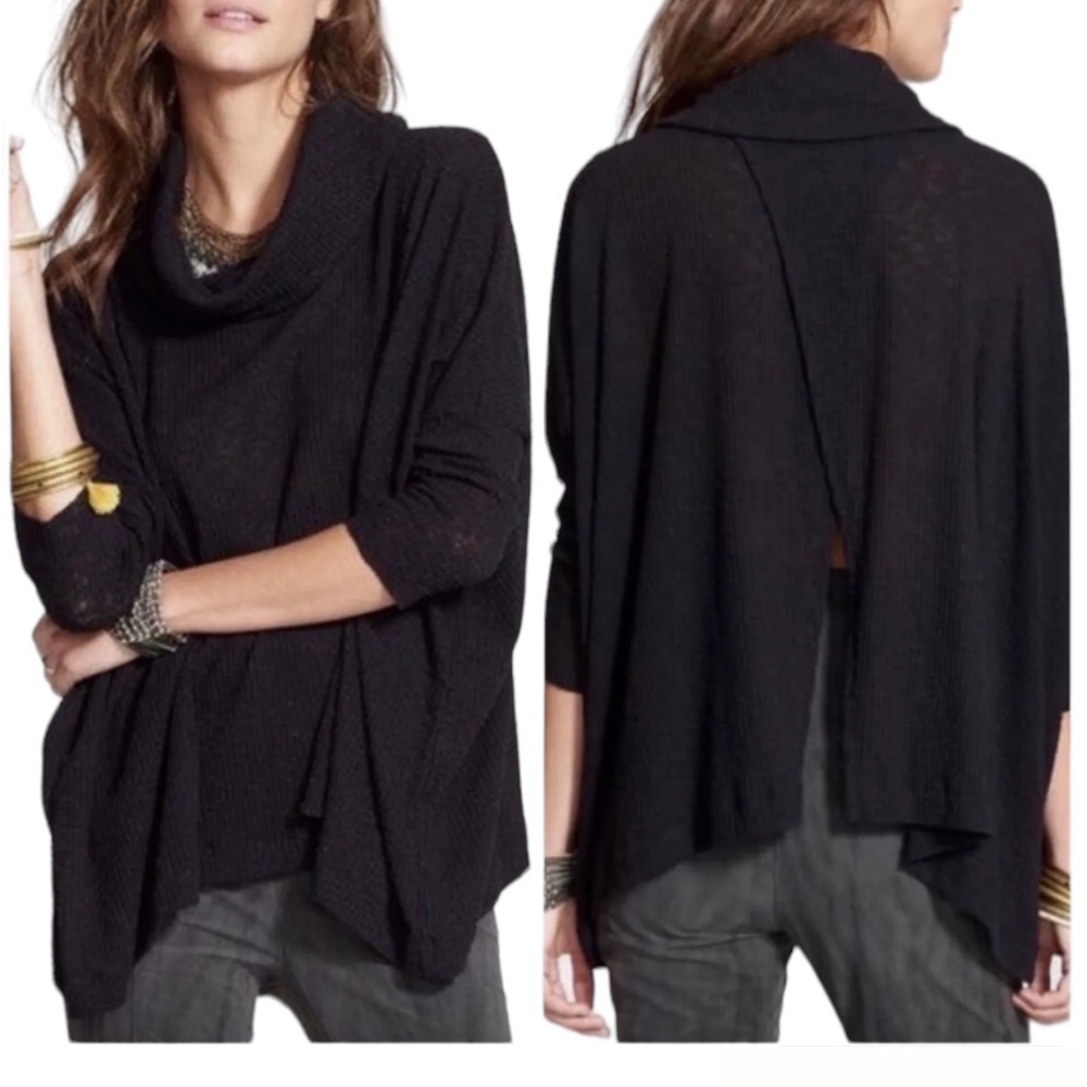 Free People Beach World Traveler Sweater Knit Cowl Neck Open Back in Black XS